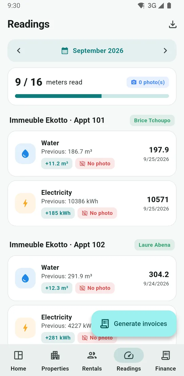NHimmo screenshot: Monthly meter readings