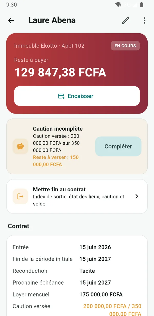 Capture d'écran de NHimmo : Fiche d'un contrat de location